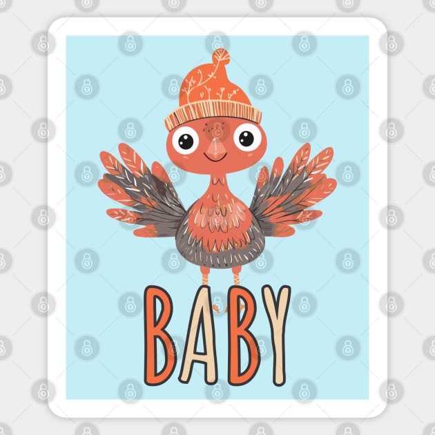 Cute Thanksgiving Baby Turkey with Beanie - Boho Style Sticker by TuncGK